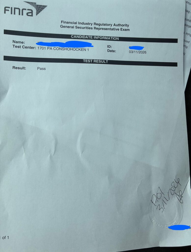 Series 7 Exam Score Report – 71 Percent to Pass